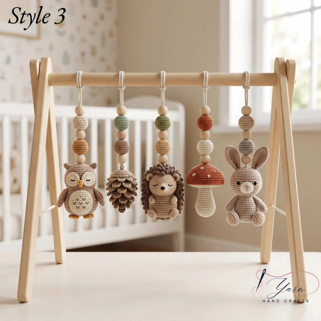 Woodland Baby Play Gym, Crochet Forest Animal Baby Gym, Wooden Montessori Play Gym, Neutral Nursery Decor, Baby Shower Gift, Handmade Baby Activity Gym