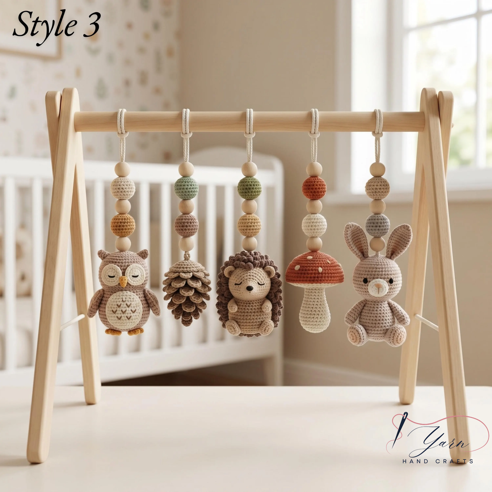 Woodland Baby Play Gym, Crochet Forest Animal Baby Gym, Wooden Montessori Play Gym, Neutral Nursery Decor, Baby Shower Gift, Handmade Baby Activity Gym