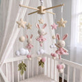 Crochet Bunny Ballerina Baby Mobile, Pink Rabbit Star Cloud Crib Decor, Ballet Nursery Hanging, Baby Shower Gift for Baby Girl Room