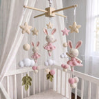 Crochet Bunny Ballerina Baby Mobile, Pink Rabbit Star Cloud Crib Decor, Ballet Nursery Hanging, Baby Shower Gift for Baby Girl Room