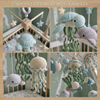 Crochet Ocean Baby Mobile, Sea Turtle Dolphin Jellyfish Fish Crib Decor, Under the Sea Nursery Hanging, Baby Shower Gift for Boy or Girl
