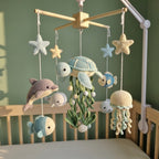 Crochet Ocean Baby Mobile, Sea Turtle Dolphin Jellyfish Fish Crib Decor, Under the Sea Nursery Hanging, Baby Shower Gift for Boy or Girl
