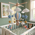 Crochet Teddy Bear Hot Air Balloon Baby Mobile, Cloud Star Bird Crib Decor, Adventure Nursery Hanging, Baby Shower Gift for Boy or Girl