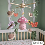 Crochet Mushroom Baby Mobile, Snail Butterfly Floral Crib Decor, Enchanted Garden Nursery, Handmade Baby Shower Gift for Baby Girl