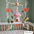 Crochet Mushroom Baby Mobile, Snail Butterfly Floral Crib Decor, Enchanted Garden Nursery, Handmade Baby Shower Gift for Baby Girl