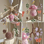 Crochet Mushroom Baby Mobile, Snail Butterfly Floral Crib Decor, Enchanted Garden Nursery, Handmade Baby Shower Gift for Baby Girl
