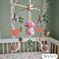 Crochet Mushroom Baby Mobile, Snail Butterfly Floral Crib Decor, Enchanted Garden Nursery, Handmade Baby Shower Gift for Baby Girl
