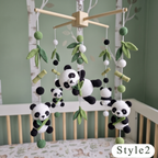 Crochet Panda Baby Mobile, Bamboo Leaf Crib Decor, Woodland Nursery Hanging, Handmade Baby Shower Gift for Boy or Girl Nursery Room Decor
