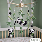 Crochet Panda Baby Mobile, Bamboo Leaf Crib Decor, Woodland Nursery Hanging, Handmade Baby Shower Gift for Boy or Girl Nursery Room Decor