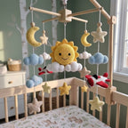 Skybound Adventure Crochet Baby Mobile, Handmade Airplane Crib Hanging with Smiling Sun, Moon, Clouds and Stars