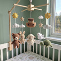 Storybook Ark Crochet Baby Mobile, Handmade Nursery Crib Hanging with Bear, Bunny, Sheep, Dove and Turtle