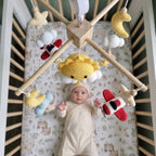 Skybound Adventure Crochet Baby Mobile, Handmade Airplane Crib Hanging with Smiling Sun, Moon, Clouds and Stars