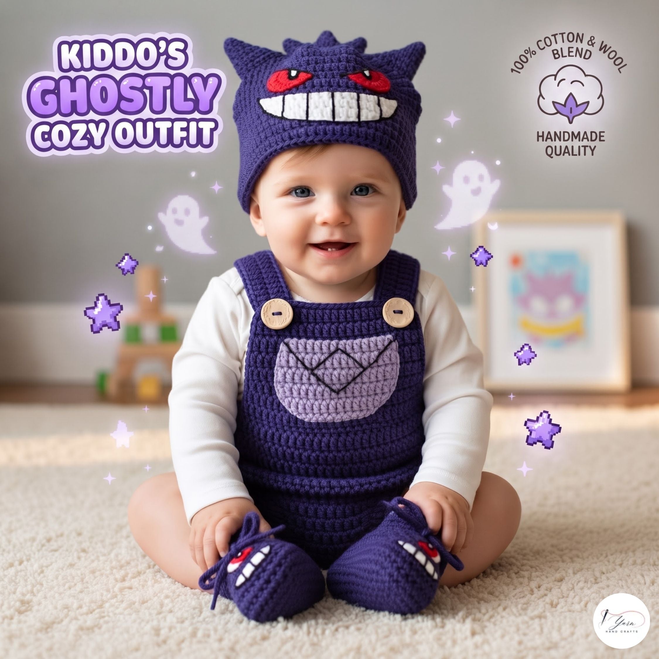 Crochet Purple Monster Baby Outfit, Romper Hat and Booties Set, Newborn Halloween Costume, Infant Photo Prop, Baby Shower Gift