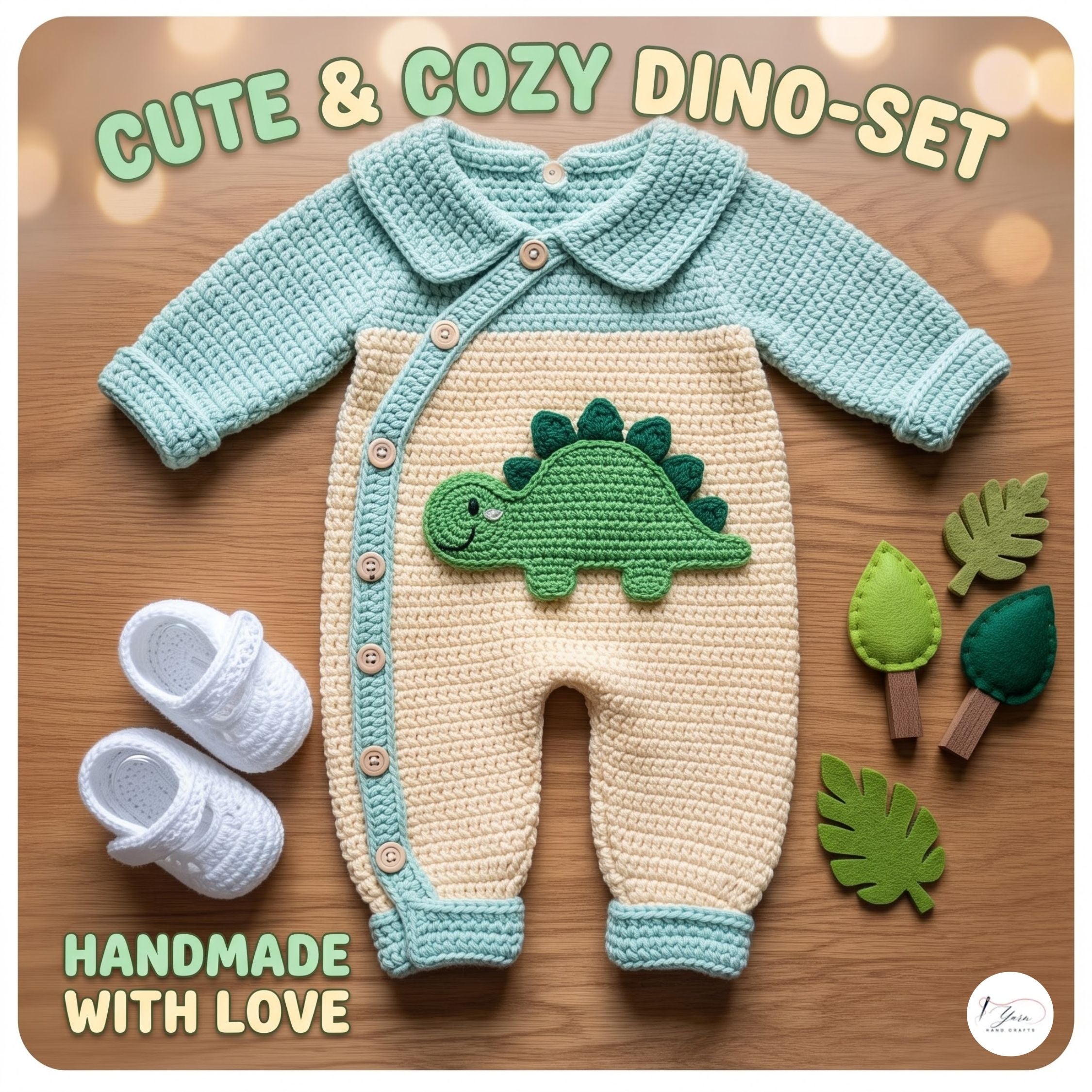 Crochet Dinosaur Baby Romper Set, Mint Green Stegosaurus Outfit with Booties, Newborn Photo Prop, Coming Home Outfit, Baby Shower Gift
