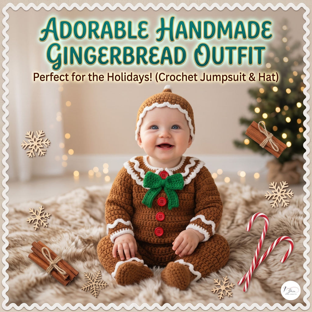 Crochet Gingerbread Baby Outfit, Christmas Romper and Hat Set, Newborn Photo Prop, First Christmas Costume, Holiday Baby Gift