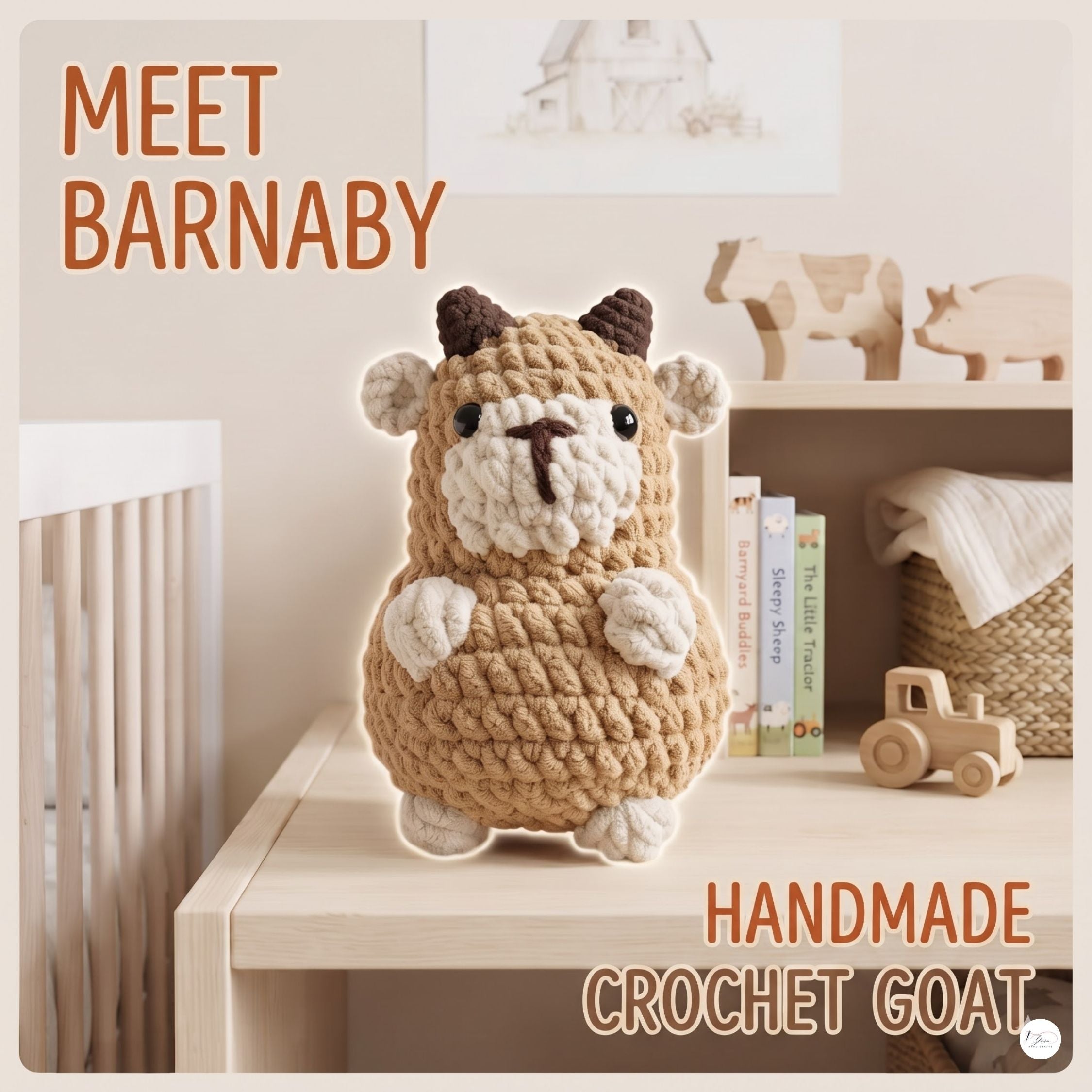Handmade Crochet Goat Plush, Amigurumi Goat Stuffed Animal, Soft Farm Animal Toy, Goat Lover Gift, Barnyard Nursery Decor