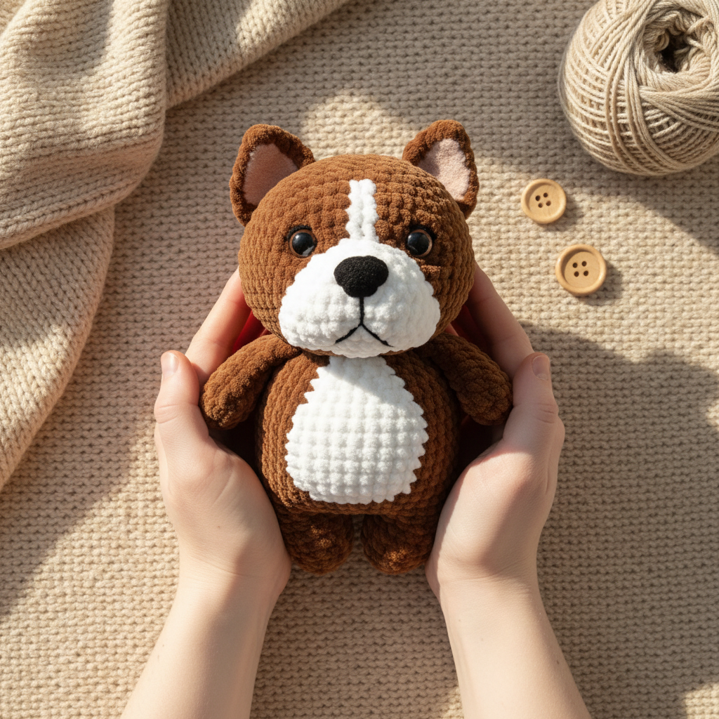 Crochet Dog Pattern PDF, Brown and White Puppy Amigurumi