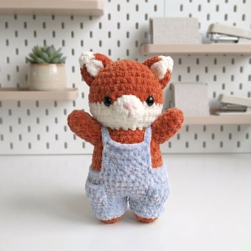 Amigurumi Fox Crochet Pattern PDF, Cute Woodland Fox Plush Tutorial with Overalls