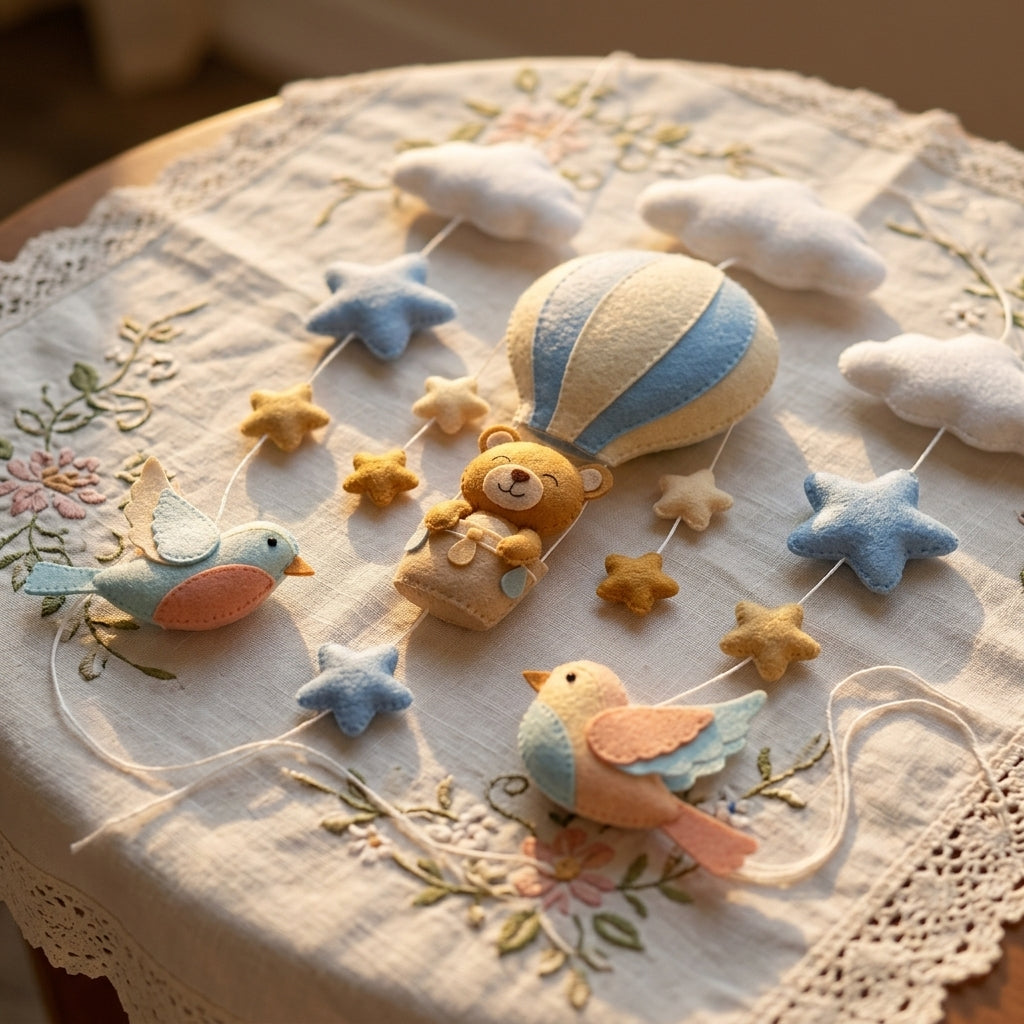 Felt Hot Air Balloon Teddy Bear Baby Mobile