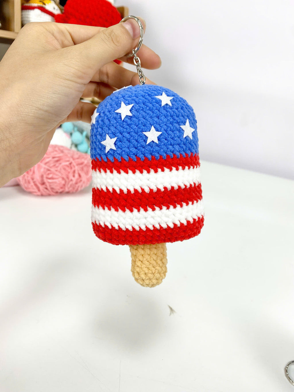 Patriotic Ice Cream Crochet Pattern: 4th of July Amigurumi Keychain (PDF Tutorial)