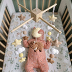 Sleepy Highland Cow Crochet Baby Mobile, Handmade Celestial Crib Hanging with Moon, Clouds and Stars