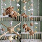 Sleepy Highland Cow Crochet Baby Mobile, Handmade Celestial Crib Hanging with Moon, Clouds and Stars