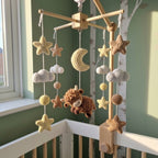 Sleepy Highland Cow Crochet Baby Mobile, Handmade Celestial Crib Hanging with Moon, Clouds and Stars