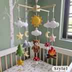 Adventure Felt Nursery Mobile, Handmade Crib Hanging with Campfire, Mountains and Forest Decor