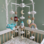 Montessori-Inspired Transportation Felt Baby Mobile, Handmade Vehicle Crib Decor with Airplane, Train and Rocket