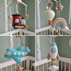 Montessori-Inspired Transportation Felt Baby Mobile, Handmade Vehicle Crib Decor with Airplane, Train and Rocket