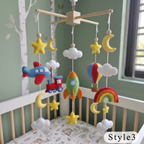 Montessori-Inspired Transportation Felt Baby Mobile, Handmade Vehicle Crib Decor with Airplane, Train and Rocket