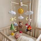 Adventure Felt Nursery Mobile, Handmade Crib Hanging with Campfire, Mountains and Forest Decor