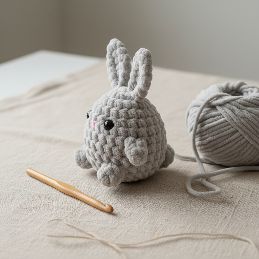 Cute Gray Bunny Crochet Pattern PDF, Bunny Amigurumi Plush Tutorial
