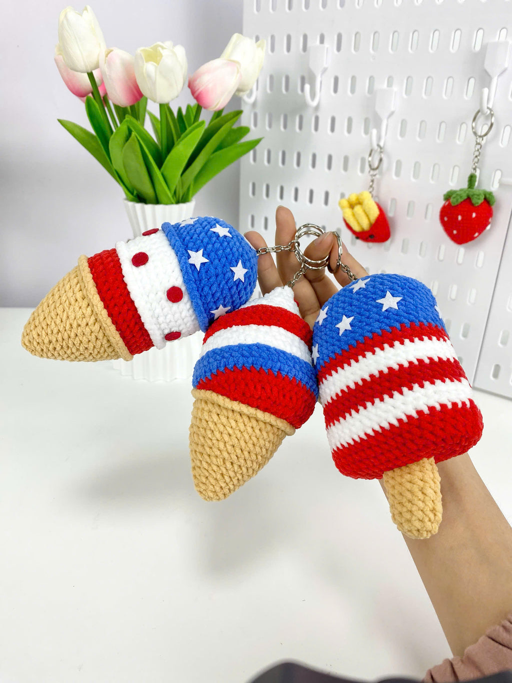 Patriotic Ice Cream Crochet Pattern: 4th of July Amigurumi Keychain (PDF Tutorial)