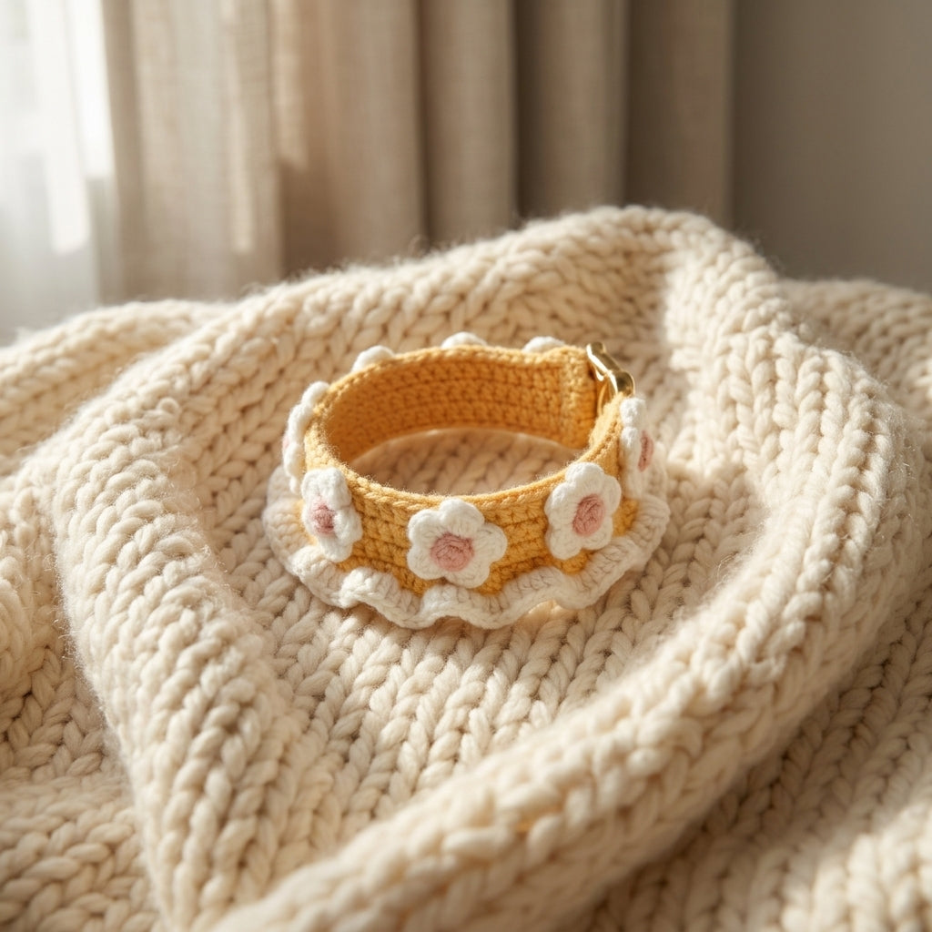 Dog Collar Crochet Pattern, Daisy Flower Pet Collar PDF Tutorial, Cute Puppy Accessory Handmade Gift