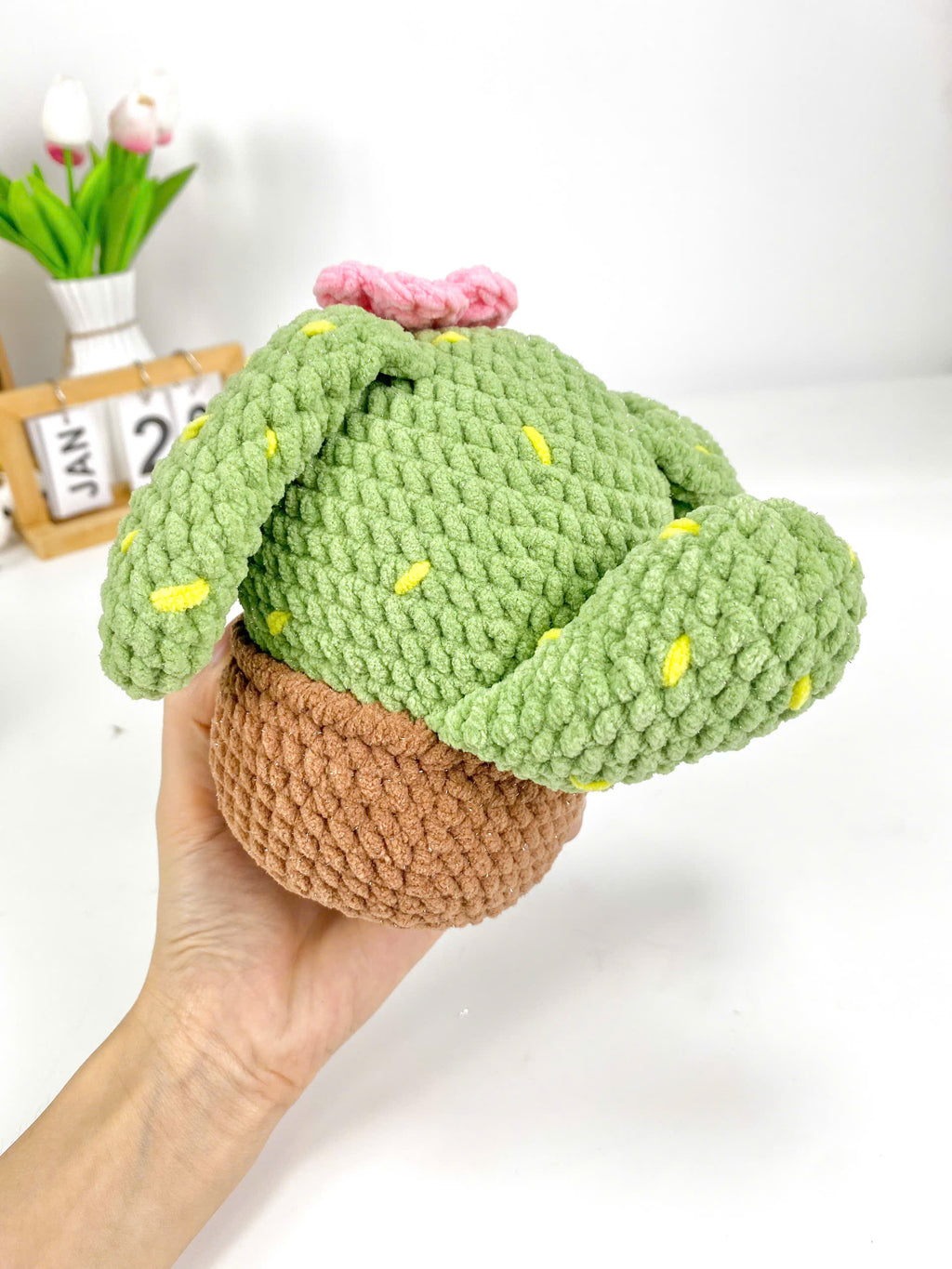 Green Cactus Dog Crochet Pattern, Amigurumi Cactus Dog Plush Toy, Crochet Dog with Flowers