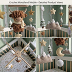 Winter Highland Cow Crochet Nursery Mobile, Snowy Mountain Crib Hanging with Pine Trees, Moon, Clouds and Stars