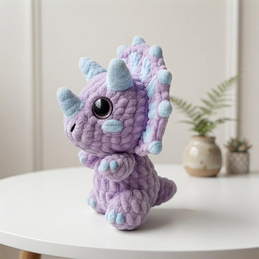 Mini Triceratops Crochet Pattern PDF, Cute Dinosaur Amigurumi, Purple Dino Plush Pattern