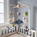 Felt Ocean Baby Mobile, Manta Ray Whale Seahorse Crib Decor, Under the Sea Nursery Hanging, Nautical Baby Shower Gift for Boy or Girl