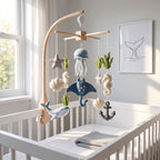 Felt Ocean Baby Mobile, Manta Ray Whale Seahorse Crib Decor, Under the Sea Nursery Hanging, Nautical Baby Shower Gift for Boy or Girl