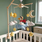 Silly Goose Aviator Felt Baby Mobile, Handmade Airplane Crib Hanging with Moon, Sun, Clouds and Stars