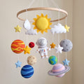 Felt Astronaut Baby Mobile, Solar System Planet Crib Decor, Space Nursery Hanging, Handmade Baby Shower Gift for Boy or Girl Room Decor
