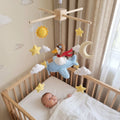 Silly Goose Aviator Felt Baby Mobile, Handmade Airplane Crib Hanging with Moon, Sun, Clouds and Stars