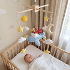 Silly Goose Aviator Felt Baby Mobile, Handmade Airplane Crib Hanging with Moon, Sun, Clouds and Stars