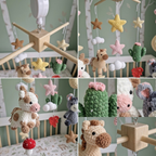 Little Ranch Crochet Crib Mobile, Handmade Farm Nursery Hanging with Cactus, Sunflower, Moon and Stars