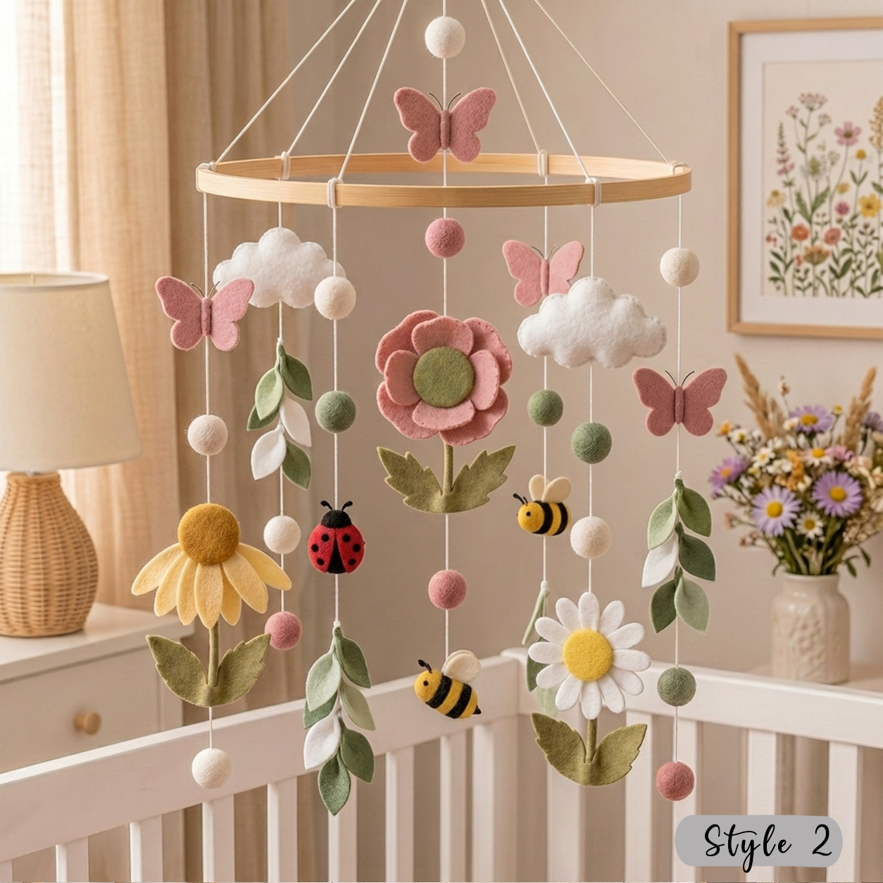Handmade Felt Wildflower Meadow Baby Mobile