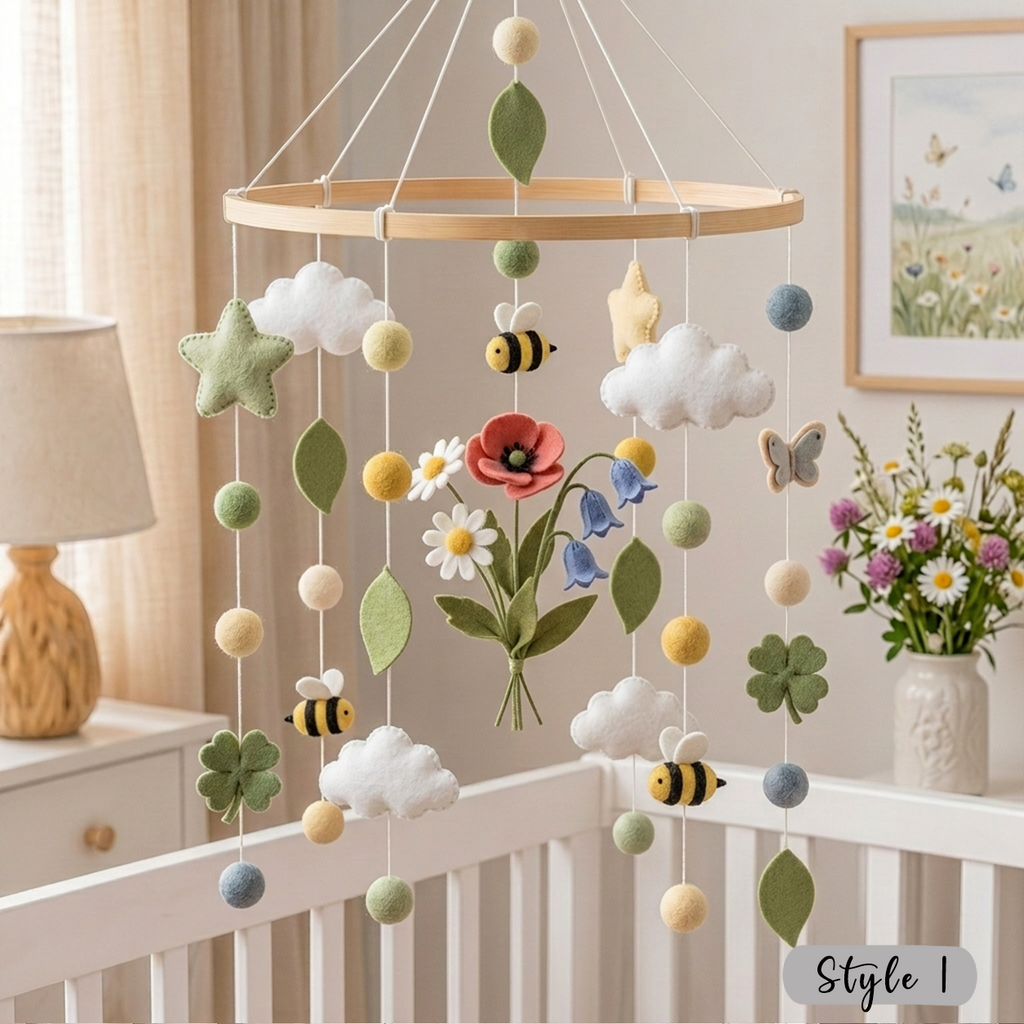 Handmade Felt Wildflower Meadow Baby Mobile