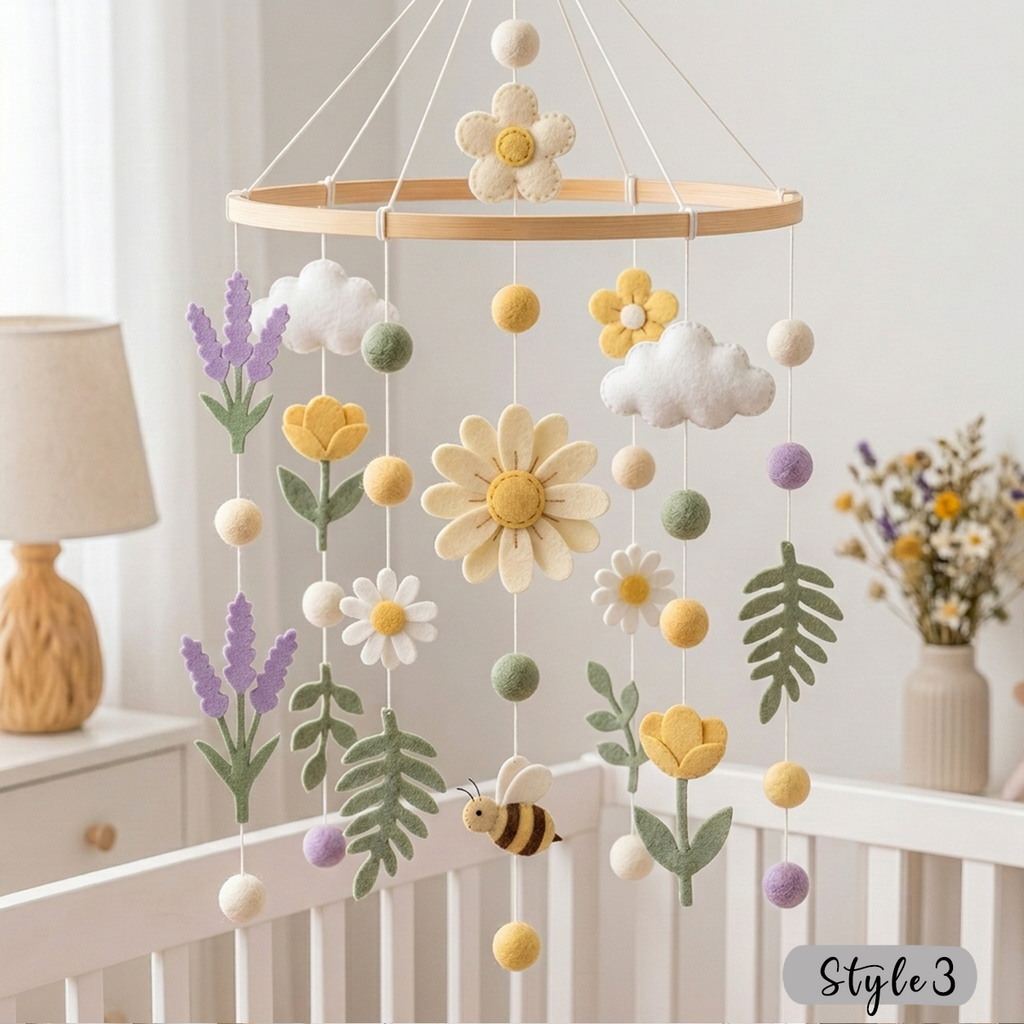 Handmade Felt Wildflower Meadow Baby Mobile