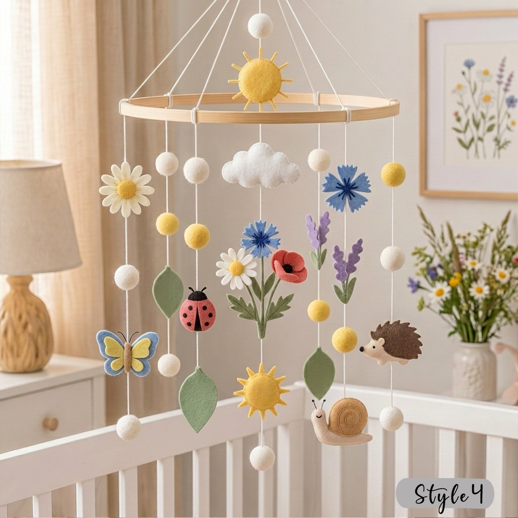 Handmade Felt Wildflower Meadow Baby Mobile