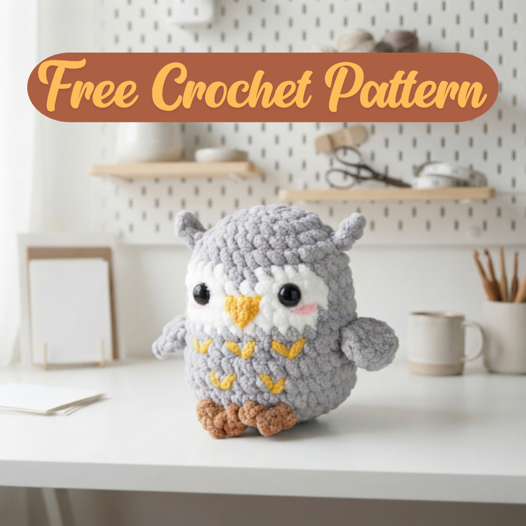 Cuddly Owl Crochet Pattern, Easy No-Sew Bird Amigurumi PDF Free Gift